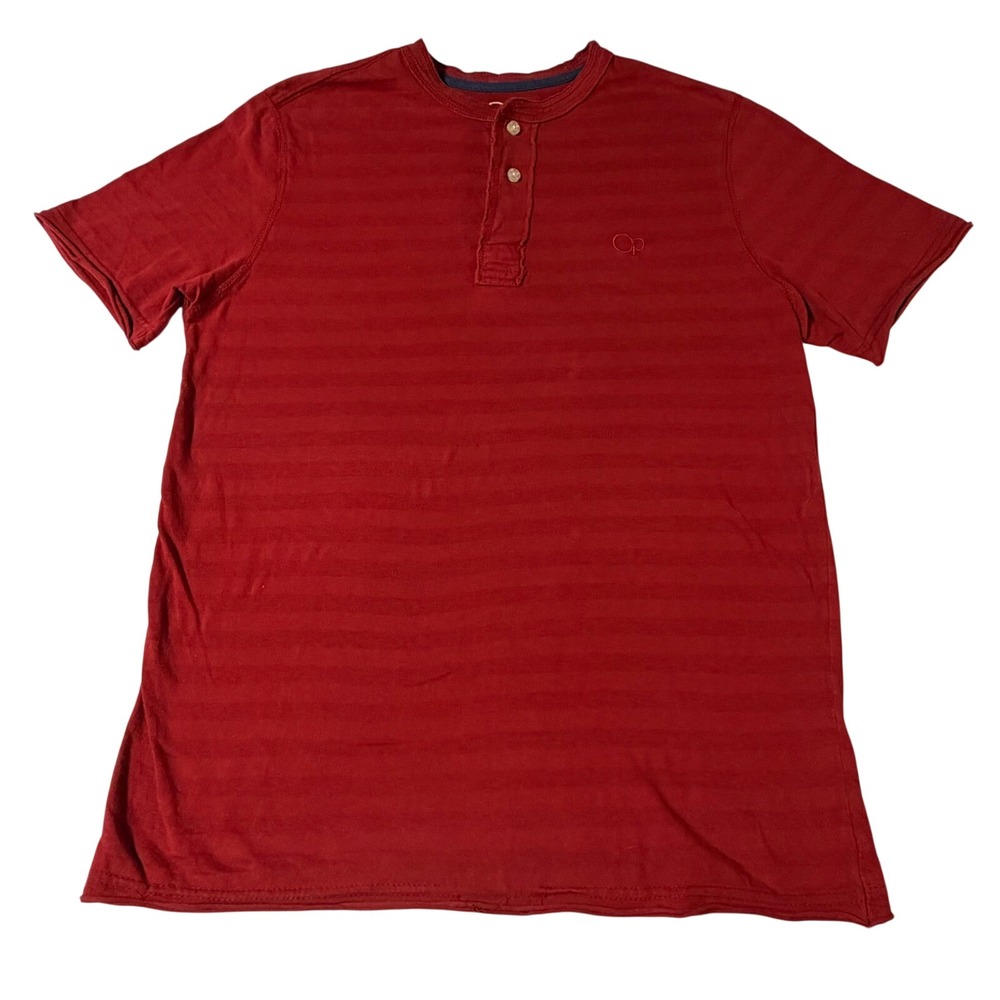 OP Ocean Pacific Mens Red Striped Henley Shirt Short Sleeve Cotton OP Size M - Picture 2 of 8